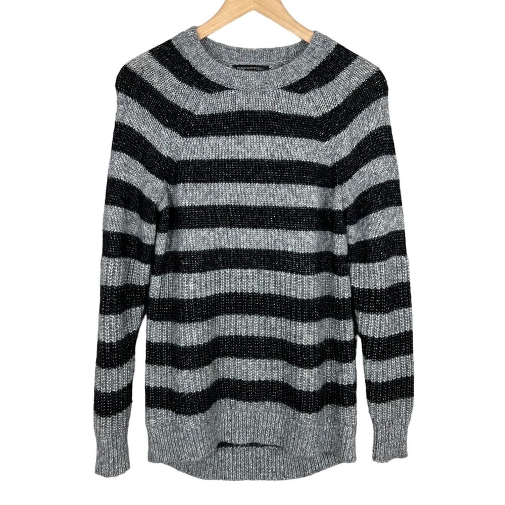 Banana Republic Sweater Womens Small Gray Stripe Long Sleeve Italian Yarn Knit S